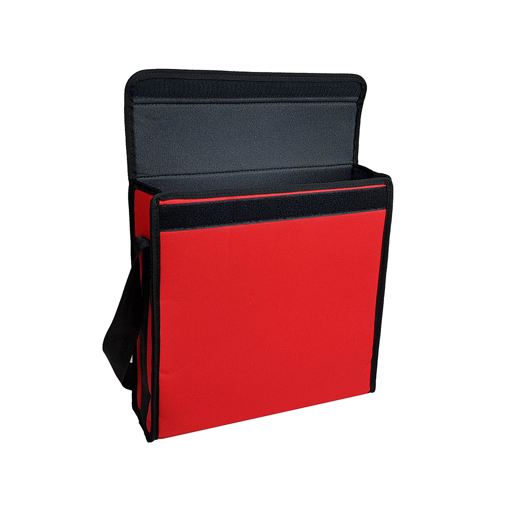 rectangular padded corner window sample bag in red with velcro closure - PottertonPacs rectangular padded corner window sample bag in red with velcro closure