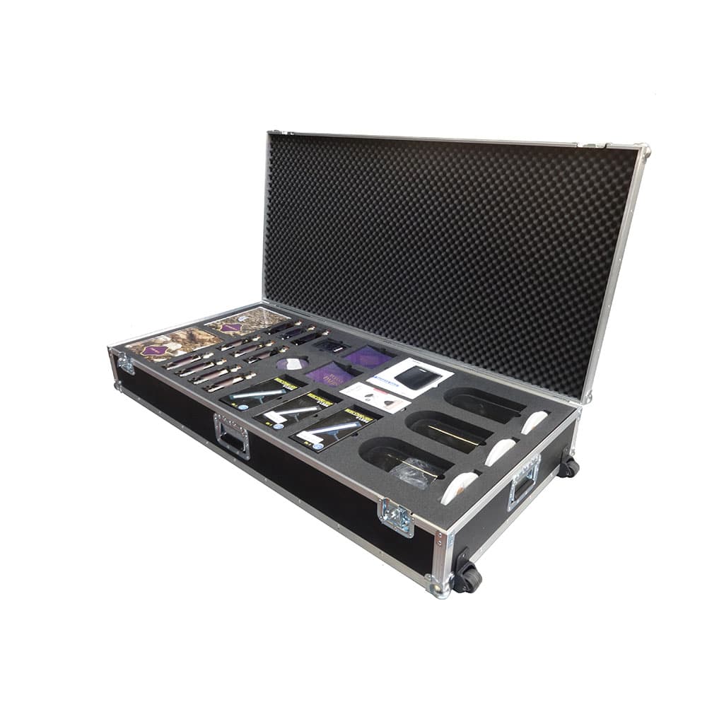 flight-case-on-wheels - PottertonPacs bespoke flight case with custom routed foam inserts to be used to trasnport delicate products fro marketing tour