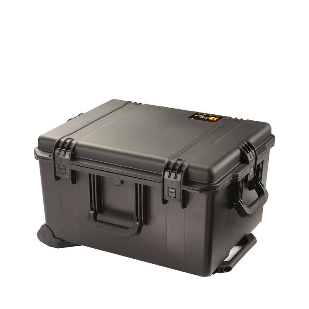 peli-storm-im2750-rolling-travel-hard-case - PottertonPacs black iM2750 peli storm case fitted with telescopic handle and wheels