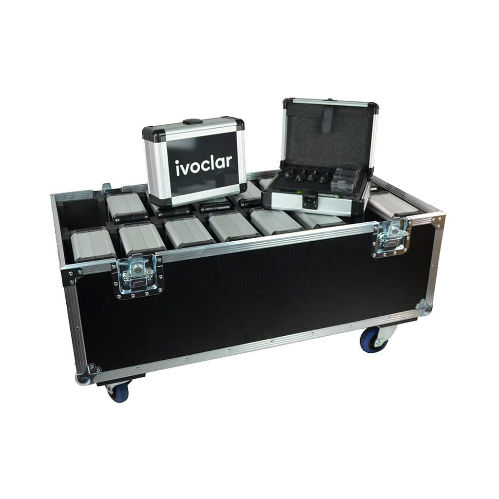 road-trunk-flightcase - PottertonPacs road trunk with custom foam insert cut to house 16 dental training kit cases for educational courses