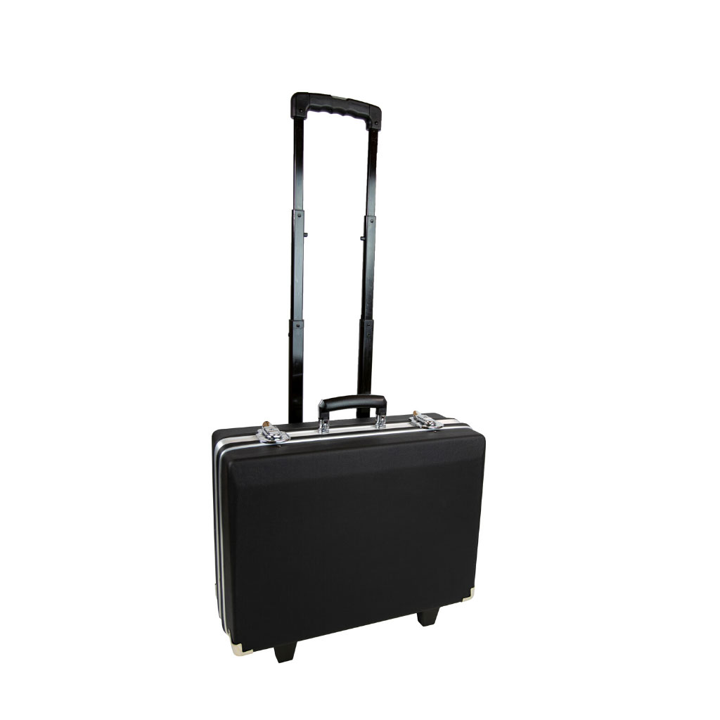 ABS-Tool-Case-Black-with-Telescopic-handle-&-wheels - PottertonPacs ABS Mobile Tool Case with Wheels and Telescopic Handle in Black