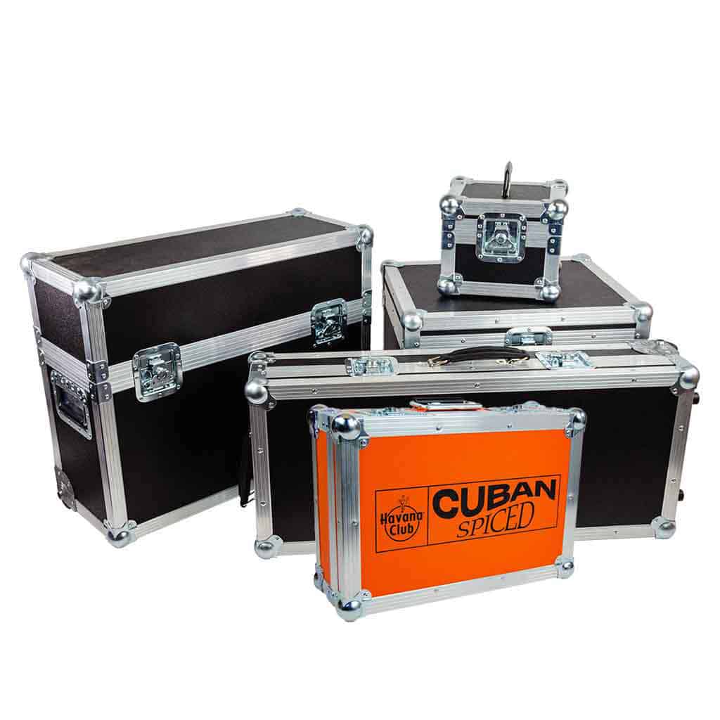 5 various sized custom flight cases all made to order as per customer requirements to protect equipment in transit