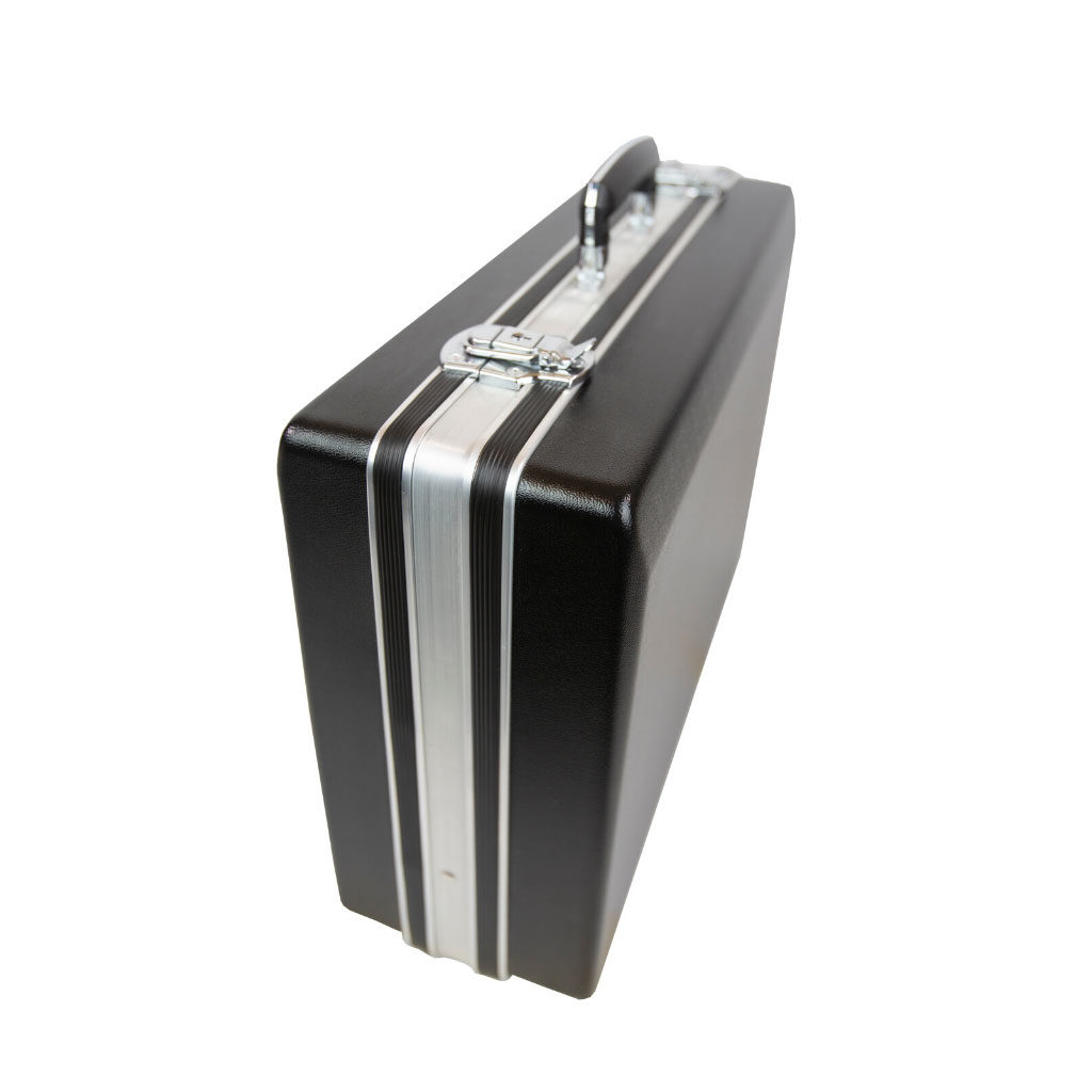 side view of briefcase with aluminium triple frame