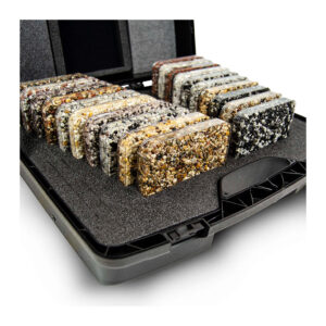 resin drive aggregate samples in black carry case