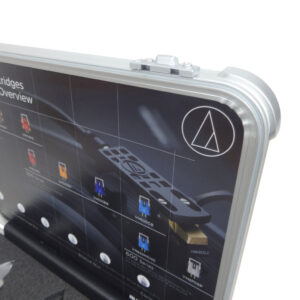 branded product panel in sample presentation case