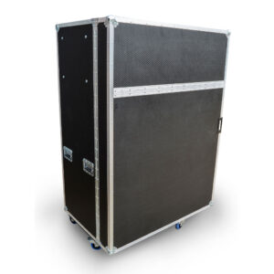 large wardrobe style black flight case on castors
