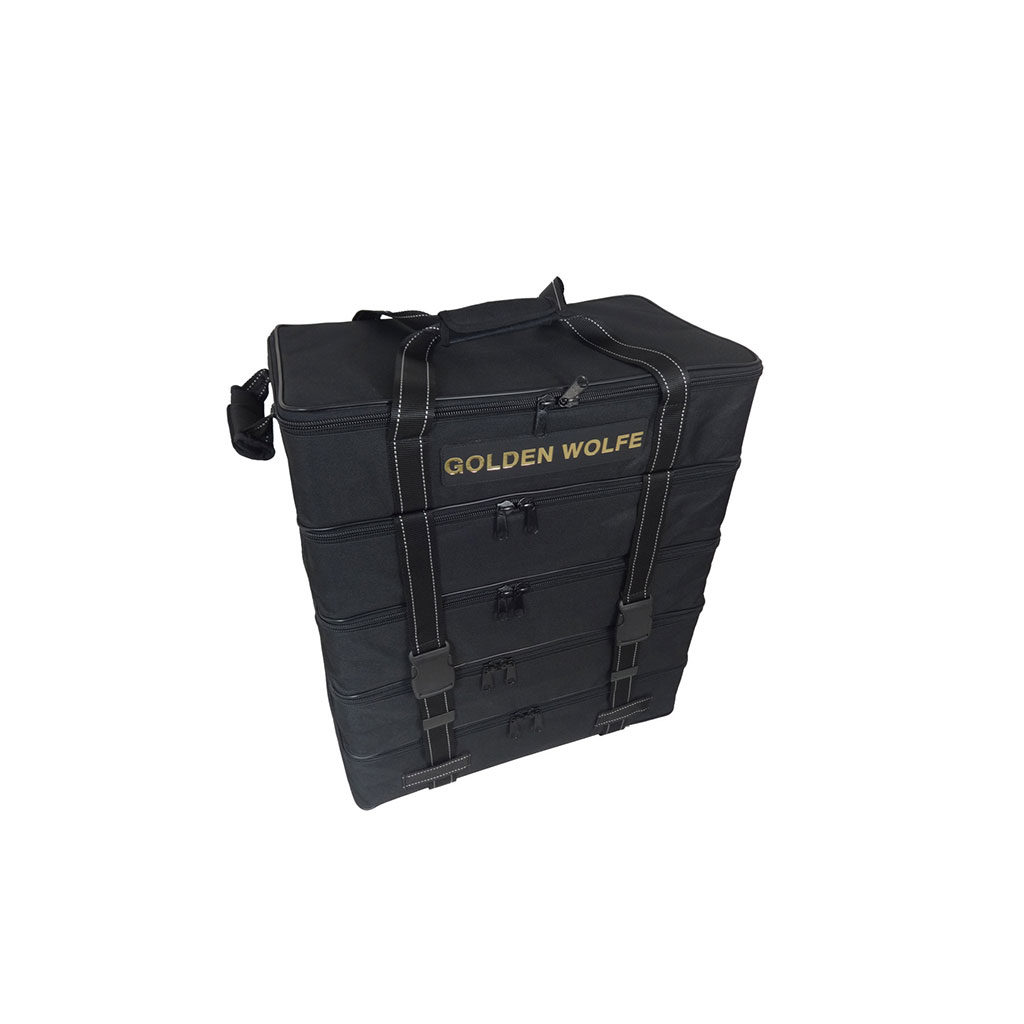 sales reps shoe sample bags branded with golden wolfe logo - PottertonPacs sales reps shoe sample bags branded with golden wolfe logo