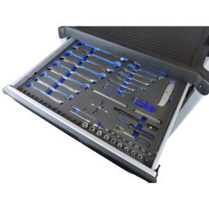 tool cabinet with custom cut foam liner for spanner set