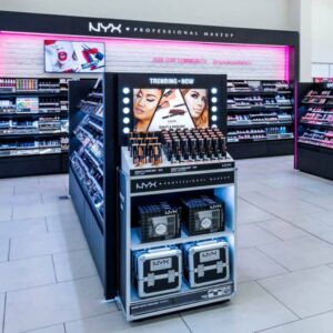 Retail POS NYX Range of Make Up in Flight Case Themed DisplayStand