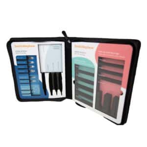zip round folder with foam inserts for medical samples and identifcation overlay graphics mask with branding for smith and nephew reps medical sample display