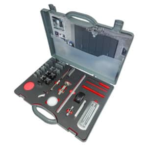 sample presentation kit for fitted wardrobes in grey plastic cases with custom foam insert in the base and graphics panel in the lid